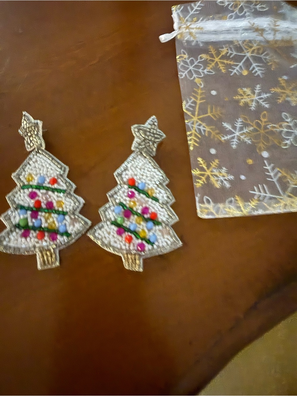 Festive Silver Christmas Tree Earrings with Multicolor Accents